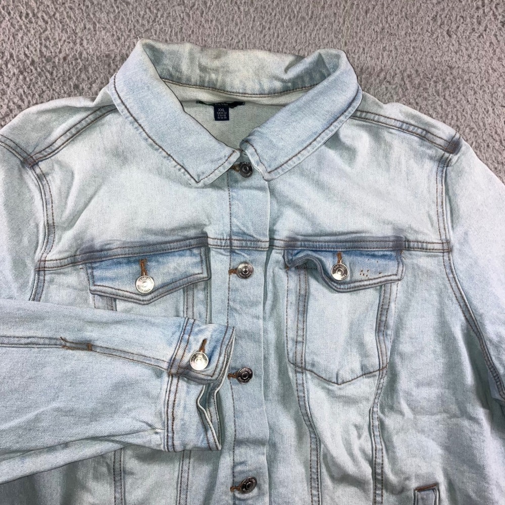 Kiabi Retro Trucker Denim Jacket Womens XXL Light Blue Wash Button Up Utility